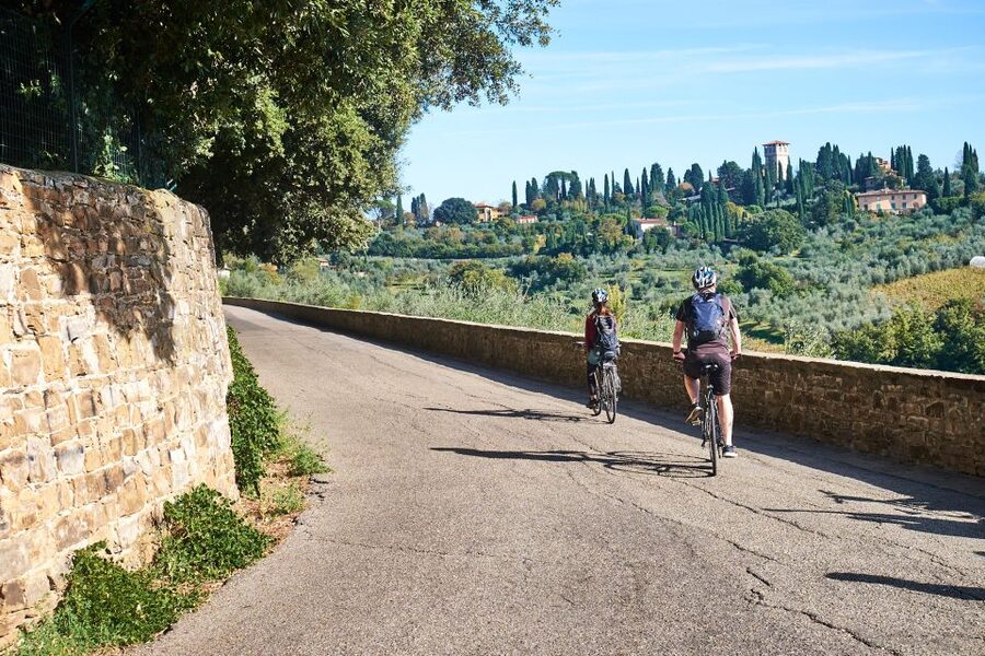 From Florence: Tuscan Hills Biking with Farm Tour and Lunch - The first viewpoint and the road into the hills