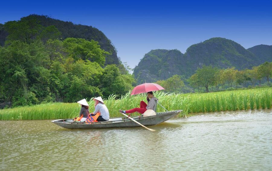 Ninh Binh Daily: Hoa Lu, Mua Cave, Tam Coc, Bike & Swimming - Cycling through villages to Thai Vi Temple