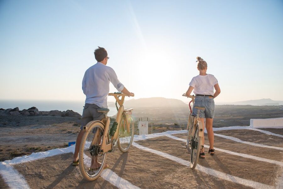 Santorini's Handcrafted Wooden E-Bike Rental - Emporio Castle and the inland route