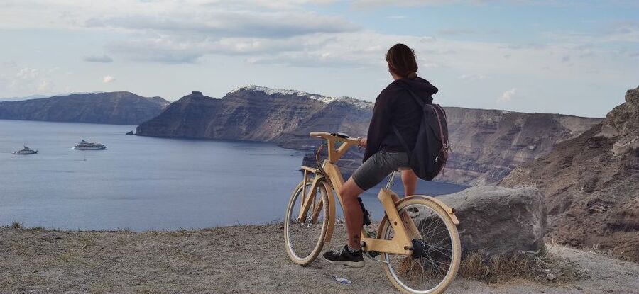 Santorini's Handcrafted Wooden E-Bike Rental - Perissa and Perivolos: an easy first stretch