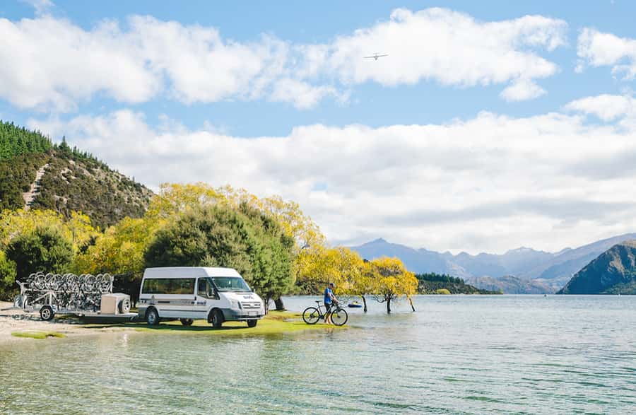 Wanaka: Self-Guided Regular MTB - Lake Hawea to Lake Wanaka - The swing bridge and the final approach to Wanaka